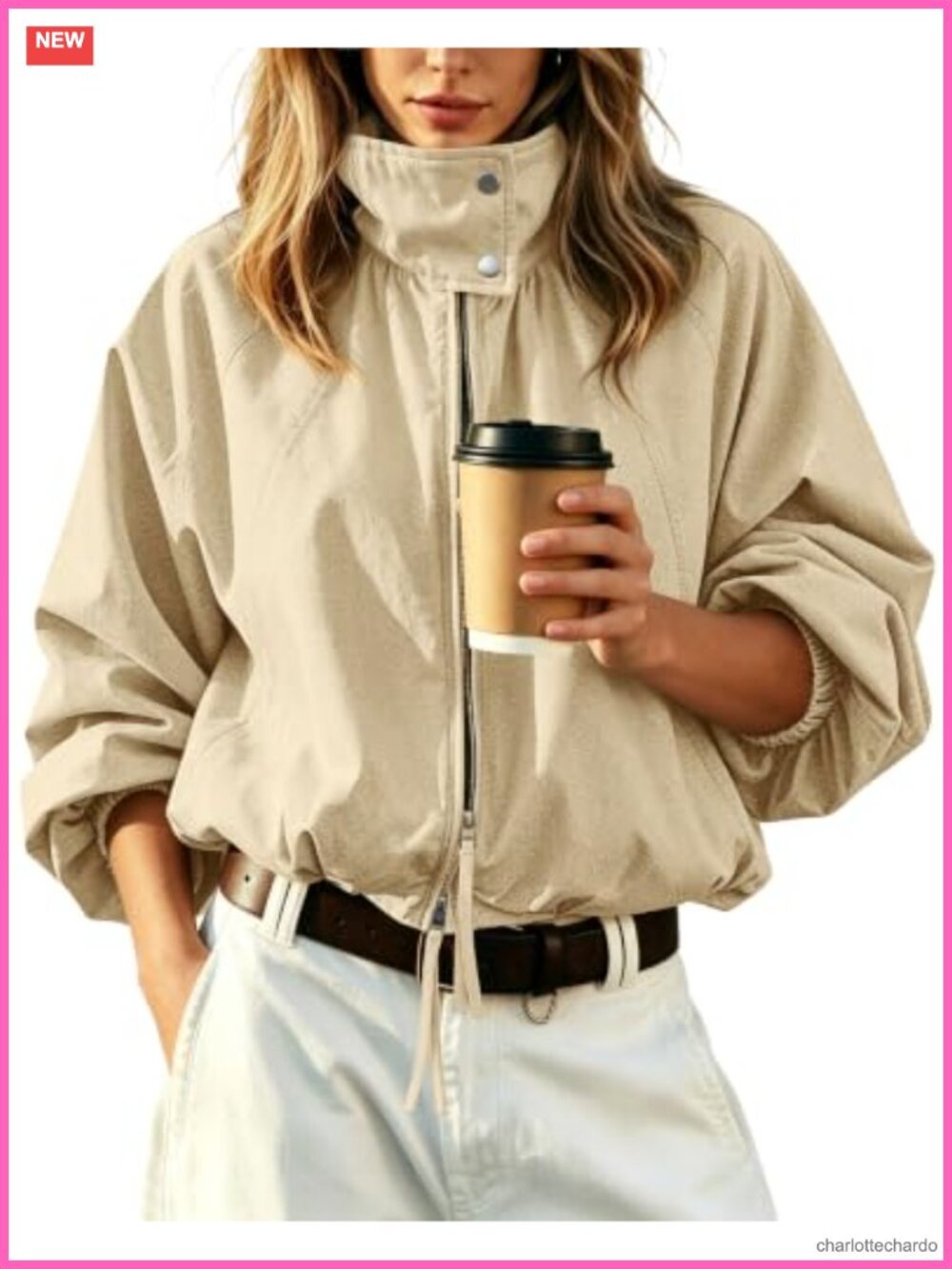 Women's Cropped Bomber Jacket Zip-Up Batwing Sleeve Funnel Neck Lightweight